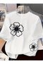 Fashionable New Women's Round Neck Design, Trendy Individual Artistic Line Flower Pattern