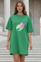 Elbisee Red Oversize Women's T-Shirt Dress – Colorful Feather Pattern