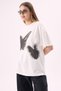 Crep Women's Butterfly Printed Crew Neck t Shirt Oversize Fit 100% Cotton White - 2