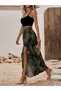 Women's Rope Strap Round Neck Short Viscose Blouse and Patterned Slit Single Jersey Skirt Double Set - 4