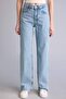 100% Cotton Straight Wide High Waist Blue Washed Jeans H3095Ax26Sm - 3