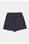 Regular Fit Mid-Waist Striped Women's Navy Blue Shorts - 5