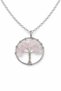 Pink Natural Stone Tree of Life Pendant Silver Color Chain Unisex - 4