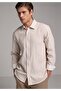 Relaxed Fit Shirt Neck Striped Men's Beige Long Sleeve Shirt