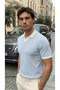 Men's Knitted Pattern Collared Short Sleeve Knitwear T-Shirt - 100% Cotton Acrylic - 3