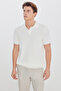 Men's Ecru 100% Cotton Standard Fit Polo Collar Jacquard Knitwear T-Shirt - 3