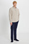 Men's Beige Cotton Slim Fit Slim Fit Bato Collar Long Sleeve T-Shirt - 2