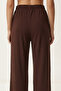 Scarf Detailed Lace Modal Top and Bottom Set Lby0054 Brown - 4