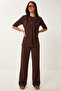 Scarf Detailed Lace Modal Top and Bottom Set Lby0054 Brown