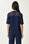 Scarf Detailed Lace Modal Top and Bottom Set Lby0054 Dark Blue - 6