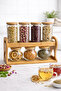 Set of 7 Glass Jars with Bamboo Stands – Spice Rack Storage Set with Lids, Kitchen Organizer - 2
