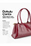 Wrinkled Textured Burgundy Shk317 Faux Leather, 3 Compartments, Zippered, Lined, Hand, Arm and Shoulder Bag - 5