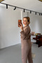 Double-Breasted Collar Mink Suit with Gold Accessory Detail - 5