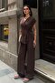 Women's Brown Double-Breasted Tie-Up Linen Textured Top and Bottom Set - 4