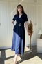 Gold Belted Shirt Collar Midi Navy Blue Dress - 7