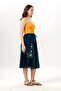 Canan Vual Binding and Rubber Detail Midi Length Summer Authentic Skirt Petrol Ptrl - 4