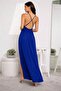 Women's Rope Strap Double Breasted Crepe Long Dress with Slit Detail - 4