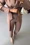 Double-Breasted Collar Mink Suit with Gold Accessory Detail - 6