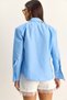 Women's Blue Padded Cross-Cover Detailed Asymmetrical Wide Cuff Poplin Shirt Dg261020 60286096 - 6