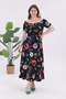 Women's Black Floral Pattern Boat Neck Short Sleeve Plus Size Stretchy Maxi Dress