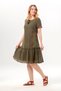 Short Sleeve Rose Ribbon Lace V-Neck Embroidered Summer Voile Short Dress Khaki Hk - 4
