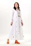 Long Sleeve Ala Embroidered Tassel Lace-Up High Collar Summer Sile Fabric Long Dress White Byz - 4