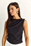Women's Black Metal Accessory Drape Detailed Hidden Zipper Blouse 20206 60286133 - 3