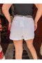 White Color Scarf Belted Linen Shorts - 5