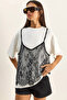 Women's White Lace Detailed Layered Look Basic T-Shirt 1083 60286114