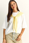 Women's White Yellow Shawl Detailed Oversize Basic T-Shirt 1094 60286118 - 3