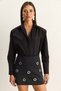 Women's Black Padded Cross-Cover Detailed Asymmetrical Wide Cuff Poplin Shirt Dg261020 60286096 - 4