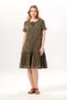 Short Sleeve Rose Ribbon Lace V-Neck Embroidered Summer Voile Short Dress Khaki Hk