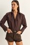Bitter Brown Padded Cross-Cover Detail Asymmetrical Wide Cuff Poplin Shirt Dg261020 60286096