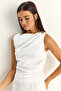 Women's White Metal Accessory Drape Detailed Hidden Zipper Blouse 20206 60286133 - 3