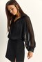 Women's Black Glitter Detailed Bat Sleeve Chiffon Shirt 7622 60286145 - 2