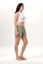 Elastic Waist Cunda Double Pocket Summer Embroidered Muslin Mini Shorts Olive Green Zytnysl - 4