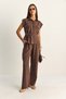 Women's Cocoa Padded Belt Detailed Pocketed Vest with Elastic Waist Pocketed Modal Suit 7502 60286137 - 4