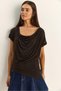 Women's Brown Waist Gathered Detailed Degaje Collar Asymmetrical Cut Blouse 7664 60286126 - 5