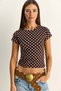 Women's Brown-Beige Crew Neck Polka Dot Short Sleeve Lycra Crop T-Shirt 6137 60286127 - 2