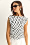 Women's White Black Degaje Collar Polka Dot Side Gathered Detailed Lycra Blouse 6157 60286128 - 3