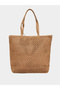 Khaki Woven Beach Tote Bag with Bonjour Embroidery - 3