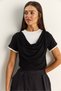 Women's Black Double Layered Look Degaje Collar Short Sleeve T-Shirt 6140 60286132 - 3