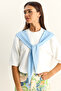 Women's White Baby Blue Shawl Detailed Oversize Basic T-Shirt 1094 60286118 - 3