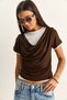 Women's Bitter Coffee Double Layered Look Degaje Collar Short Sleeve T-Shirt 6140 60286132 - 4
