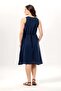 Sleeveless Legendary V-Neck Embroidered Summer Chiffon Midi Dress Navy Blue Lcvt - 2