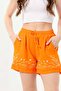 Elastic Waist Cunda Double Pocket Summer Embroidered Muslin Mini Shorts Orange Trnc