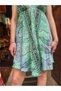 Green Color Gold Detail Halter Neck Backless Short Silk Dress - 3