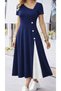 Women's Asymmetrical Collar Buttoned Short Sleeve Viscose Dress - 2