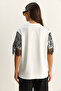 Women's White Black Lace Detailed Oversize Basic T-Shirt 1092 60286104 - 6