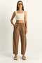 Women's Cappuccino Elastic Waist Pocket Detailed Carrot Cut Linen Trousers 7750 60286110